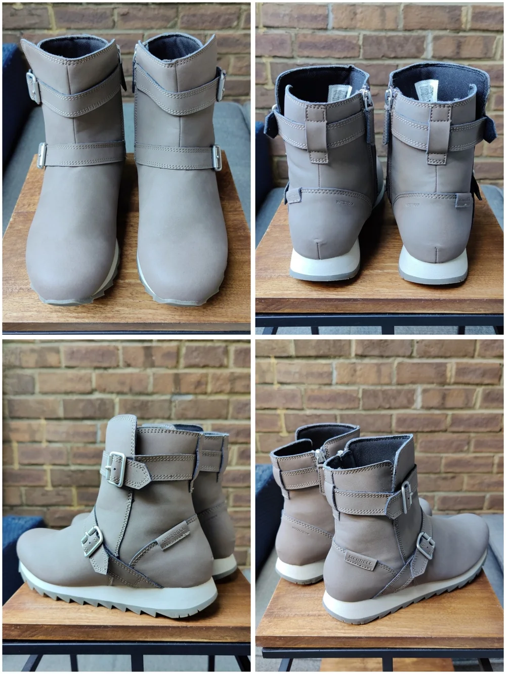 Merrell Alpine Buckle Boots Waterproof Side Zip Taupe Side Zip Gray Women's 7.5